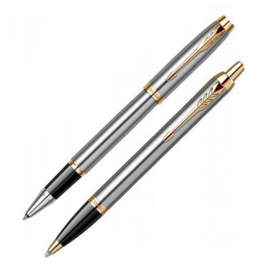 Parker Im premium steel gold clip σετ στυλό και roller ball σε συσκεασία δώρου 