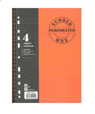 Τετράδιο σπιράλ με διάτρητα φύλλα , 4 θέματα  21x29,7  εκ. 320 σελίδες -  Number one 