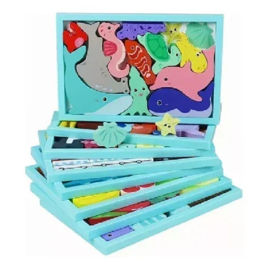 Ξύλινο πάζλ με ζώα της θάλασσας tettris 22x35 cm