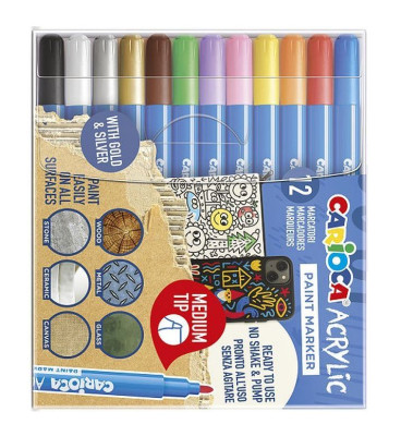Ακρυλικοί μαρκαδόροι medium set 12 χρώματα -Carioca 