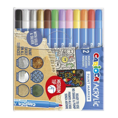 Ακρυλικοί μαρκαδόροι medium set 12 χρώματα -Carioca 