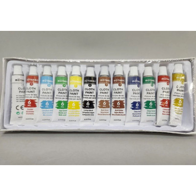 Χρώματα υφασμάτων σε σωληνάρια των 6ml set 12τεμ. με πινέλο -  Motarro 