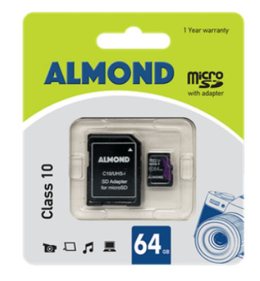 Μνήμη micro SD  Secure Digital με sd adaptor 64 gb - Almond  class 10