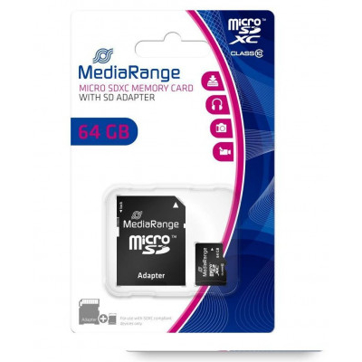 Μνήμη micro SD  Secure Digital με sd adaptor 64 gb - Media range  class 10
