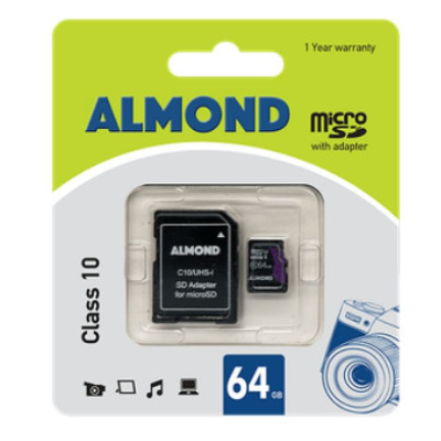 Μνήμη micro SD  Secure Digital με sd adaptor 64 gb - Almond  class 10