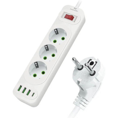 Πολύμπριζο 3 θεσεων σούκο με 3 θύρες usb + 1 θύρα type C κα;ι διακόπτη 