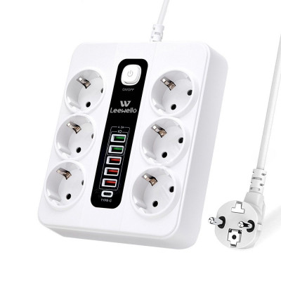  Πολύμπριζο με 6 Θέσεις Σούκο Και 5 θύρες  USB και 1 θύρα type C 