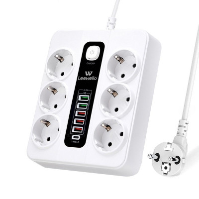  Πολύμπριζο με 6 Θέσεις Σούκο Και 5 θύρες  USB και 1 θύρα type C 