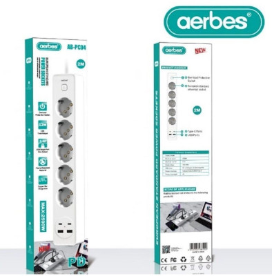 Πολύπριζο ρεύματος με 5 πρίζες σούκω, 2 USB, + 2 Type C, 2500 Watt