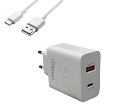 Φορτιστής με Θύρα Type C και Usb -με Καλώδιο  Type C  35Watt 