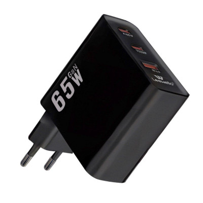 Ταχυφορτιστής 220 volt output 2 Θύρες type C +  Usb 3.0 65 watt - PQ+QC.3.0