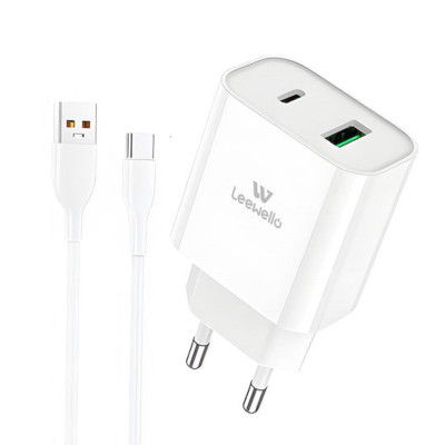 Φορτιστής ταχείας φόρτισης USB+θύρα typoe C με καλώδιο Type C 20watt